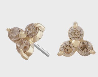 14k Yellow Gold Gem Trilogy Threadless attachment -  Champagne Cubic Zirconia - CZ - Push Fit