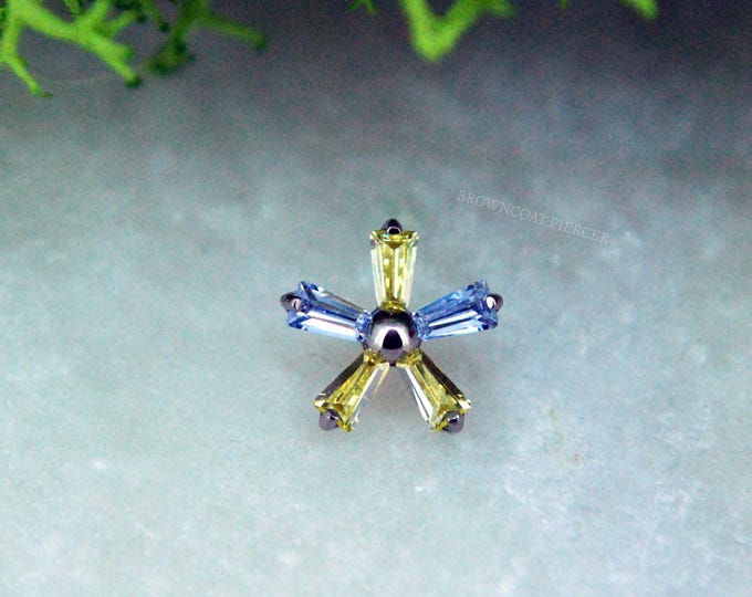 Internally Threaded Titanium Flower Cluster, Body Jewellery. Crystal & Yellow CZ, Cubic Zirconia,  16ga, 1.2mm