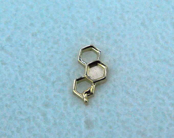 14k Yellow Gold Dripping Honeycomb threadless attachment - Push fit end, bee hive
