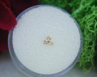14k Yellow Gold Gem Trilogy Threadless attachment -  Champagne Cubic Zirconia - CZ - Push Fit