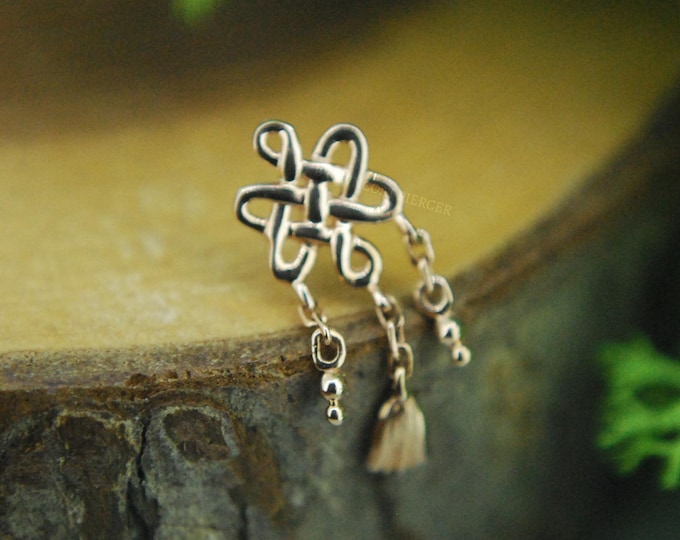 Solid 14k Rose Gold Pan Chang  Threadless End - JUNIPURR - Chinese Eternal Knot, Endless, Infinity, Mystic