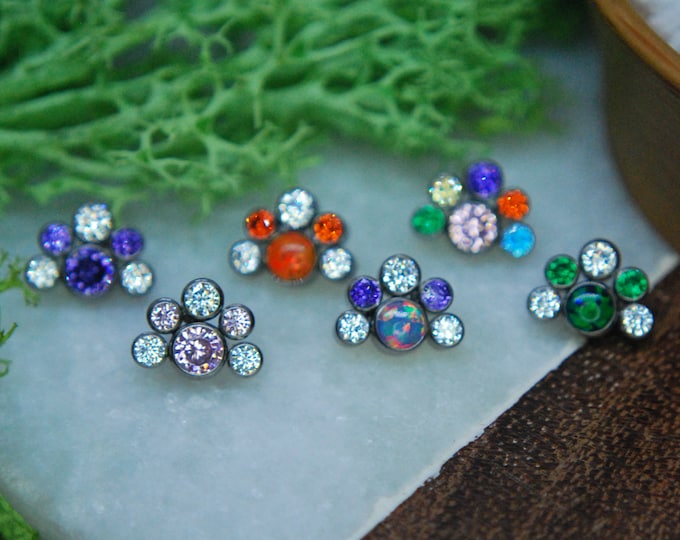 Internally Threaded Titanium Six Gem Fan Cluster, Body Piercing Jewellery - Colour Options 16ga, 1.2mm