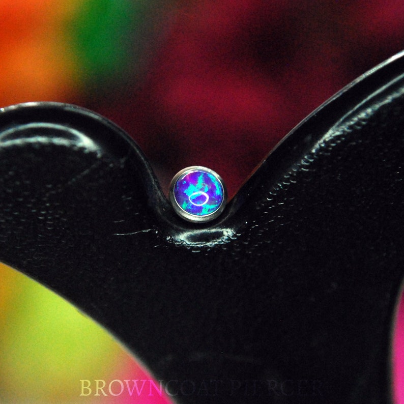 Internally Threaded Titanium 14ga Opal Cabochon Bezel Set 5mm Ends image 9