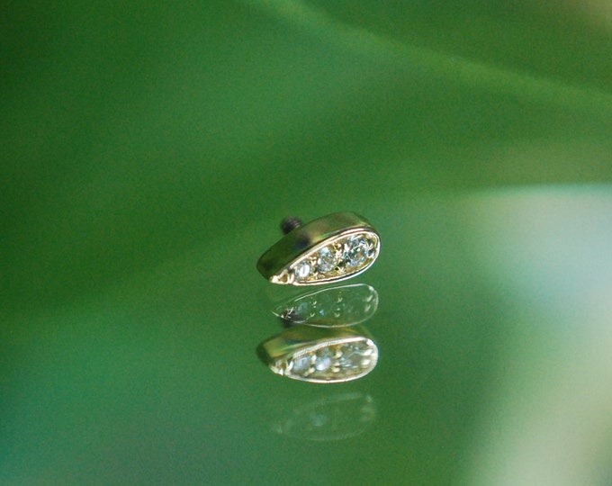 BVLA - 14k Yellow Gold "Drip"  Internally Threaded attachment -  Cubic Zirconia - CZ - 1.2mm / 16ga
