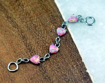 Titanium Piercing Chain - Opal Heart - 40mm - Decorative - Accessory - Single Chain