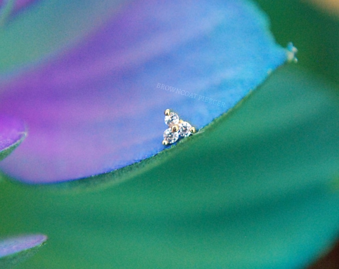 14k Gold Tiny Trinity End - CZ - Cubic Zirconia Crystal - push fit attachment