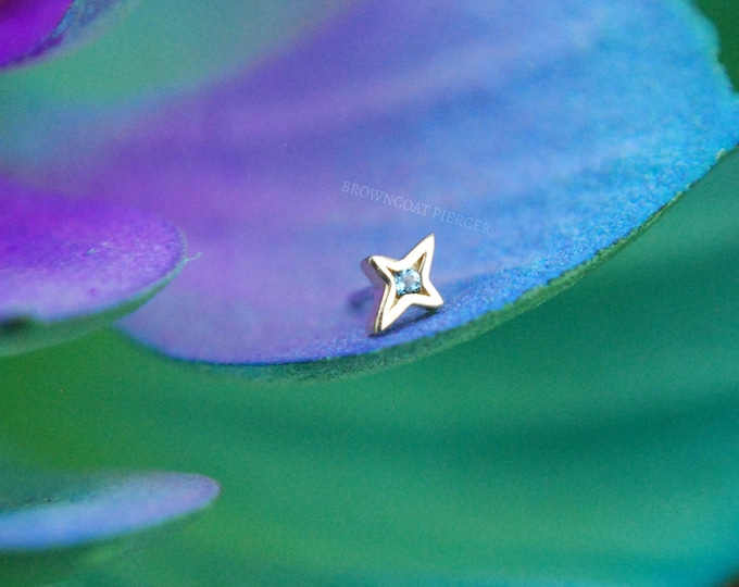 14k Yellow Gold Threadless Divinity End - Blue Topaz - push fit attachment