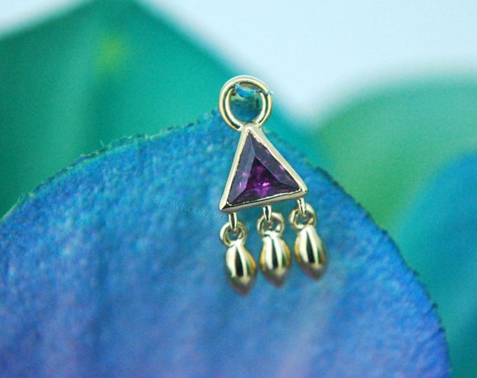 14k Yellow Gold 'Tessa' Charm - Triangle Piercing Charm - Rhodolite Garnet  - Dangle