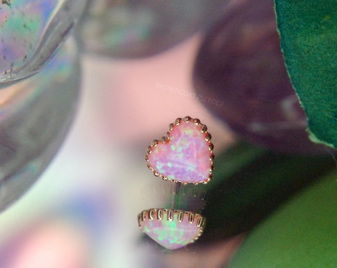 18k Rose Gold Opal Heart End - Light Pink Fauxpal - Anatometal - Threadless attachment, push fit