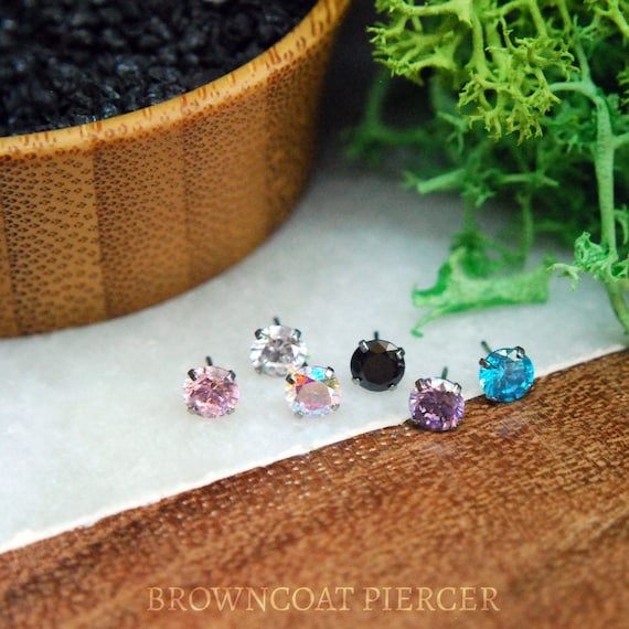 Titanium Threadless Crystal Cubic Zirconia Gem Ends Prong Set 4mm - Multiple Colours