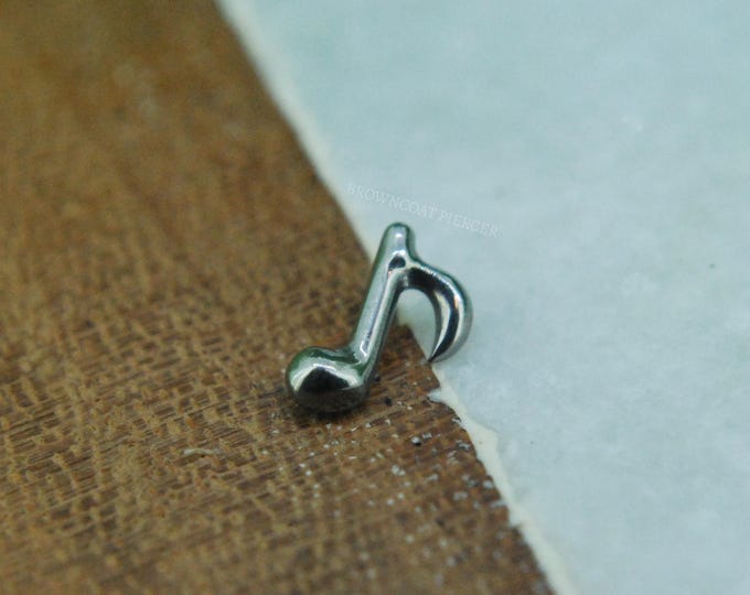 Implant Grade Titanium Music Note End - Internally Threaded (16g or 14g) (1.2mm or 1.6mm) - Cute Piercing Attachment - Quaver / Eighth Note