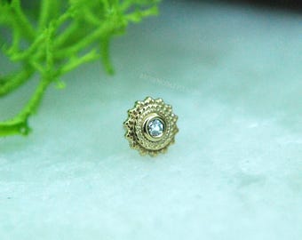 BVLA - 14k Yellow Gold 4mm "Afghan"   Threadless attachment -  Genuine Diamond - Push Fit / Pin