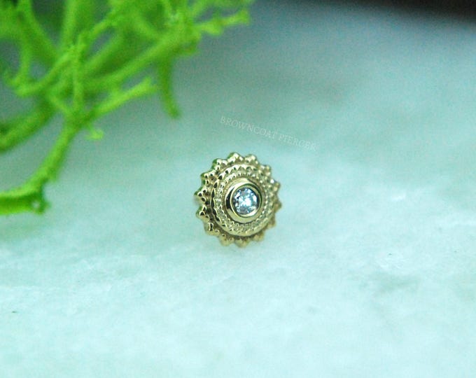 BVLA - 14k Yellow Gold 4mm "Afghan"   Threadless attachment -  Genuine Diamond - Push Fit / Pin