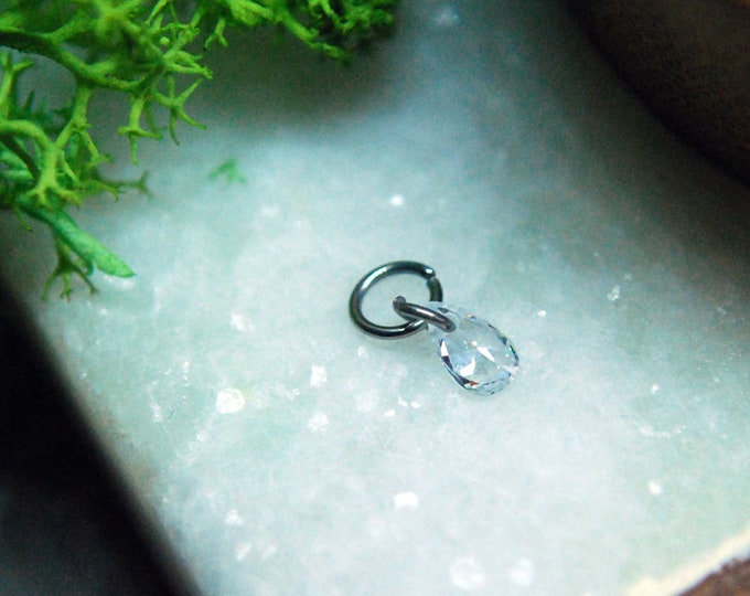 Titanium Pear CZ Gem Piercing Charm - teardrop