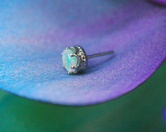 18k White Gold Threadless Queen Crystal CZ or White Opal End - Anatometal
