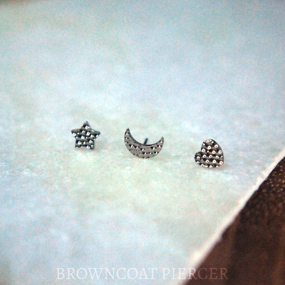 Implant Grade Titanium Hammered Ends - Threadless - Moon, Star, Heart - Push Fit