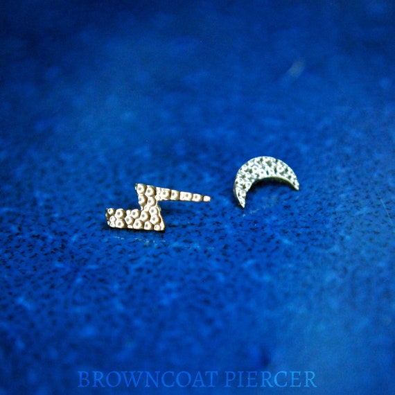 Implant Grade Titanium Hammered Ends - 1.2mm / 16ga - Moon, Lightning Bolt