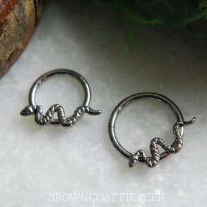 Textured Snake Titanium Hinged Segment Ring - Clicker- Daith, Septum, Helix, Nostril, earlobe, Etc.