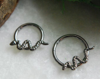 Textured Snake Titanium Hinged Segment Ring - Clicker- Daith, Septum, Helix, Nostril, earlobe, Etc.