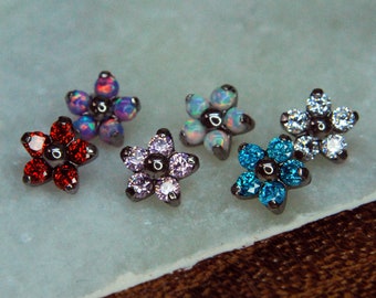 Titanium Five Gem Flower End - Implant Grade Internally Threaded attachments 1.2mm / 16ga