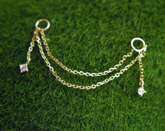 Tish Lyon 14kt Yellow or White Gold and Crystal - Double Chain with hanging charms - Decorative