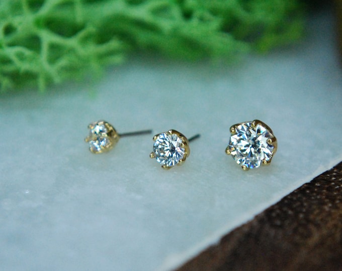 14k Yellow Gold Weaved Decorative Prong Set CZ Gem Threadless End - Claw Set - Cubic Zirconia, Crystal