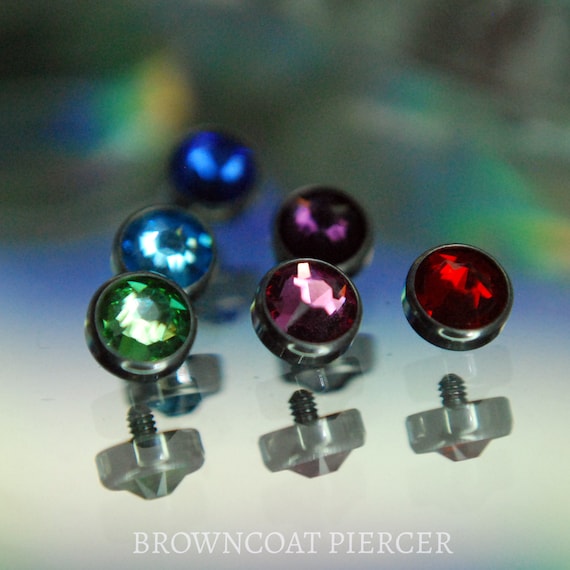 Internally Threaded Bezel Set CZ Gem Ends - Various Sizes and Colours Available  -- 14ga / 1.6mm - Microdermal tops, industrial, etc