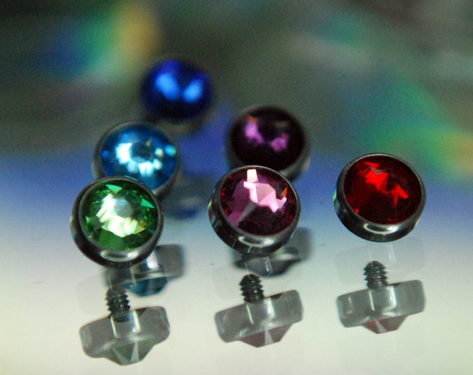 Internally Threaded Bezel Set CZ Gem Ends - Various Sizes and Colours Available  -- 14ga / 1.6mm - Microdermal tops, industrial, etc