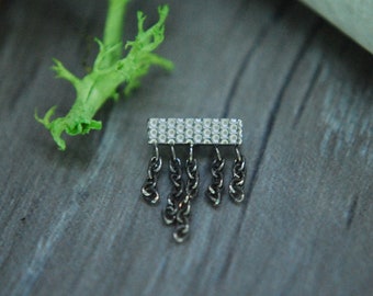 Titanium Internally Threaded Hammered Bar with Dangle Chains End - Implant Grade Titanium - 1.2mm / 16ga