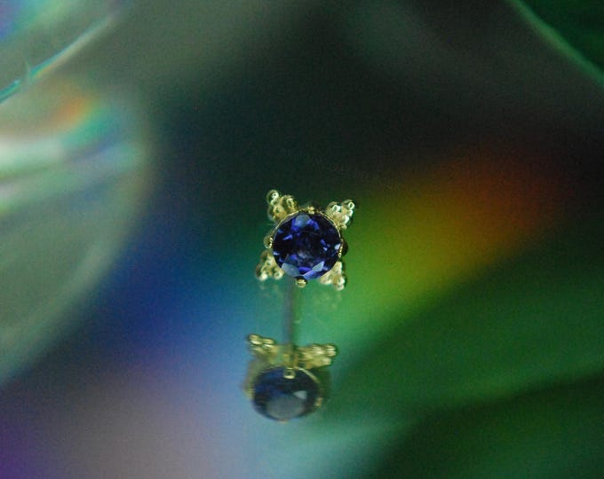 18k Yellow Gold Threadless Zia End - Faceted Genuine Iolite  -  push Fit  2.5mm - Anatometal