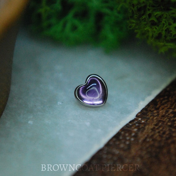 Internally Threaded Titanium Amethyst Heart attachments, Body Jewellery. 16ga, 1.2mm