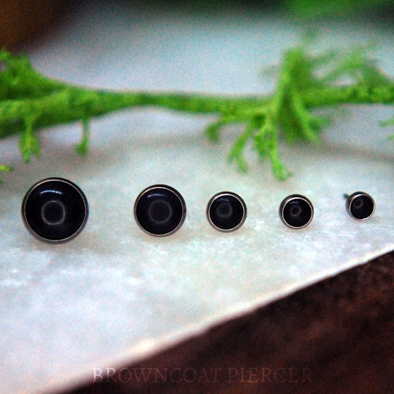 Neometal  Threadless Black Onyx Ends - Cabochon - Implant Grade Titanium