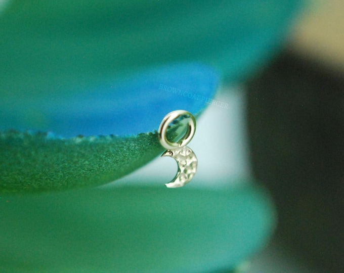 Solid 14k Yellow Gold Hammered Moon Charm  - Body Piercing Accessory