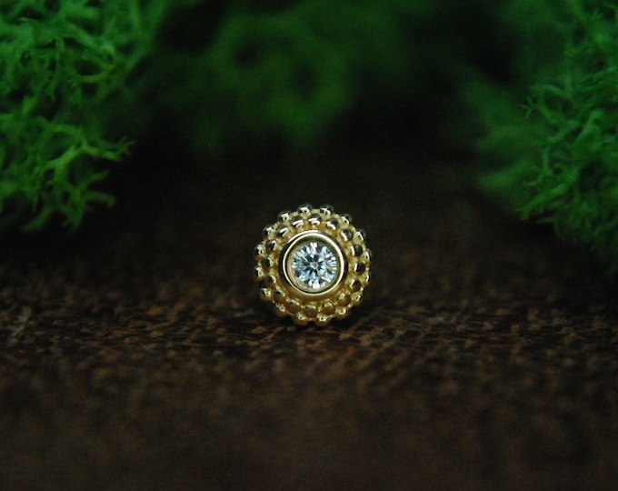 14k Gold Threadless Beaded Bezel Set CZ End - CZ, Cubic Zirconia, Crystal - push fit attachment - Yellow or White Gold