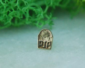 14k Yellow Gold "RIP" Tombstone threadless attachment - Push fit end, Halloween gravestone