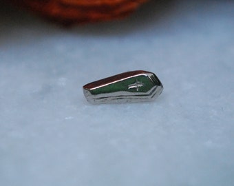 Solid 14k White Gold Coffin Threadless End - Laid to Rest -  push fit attachment