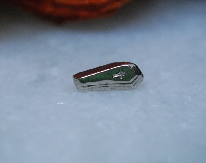 Solid 14k White Gold Coffin Threadless End - Laid to Rest -  push fit attachment