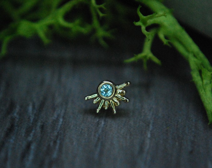 BVLA - 14k Yellow Gold "Live to Tell"  Threadless attachment - Swiss Blue Topaz - Push Fit