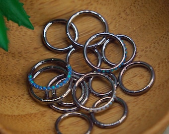 Titanium Full Pavé Gemmed Hinged / Clicker Rings - Opal & CZ