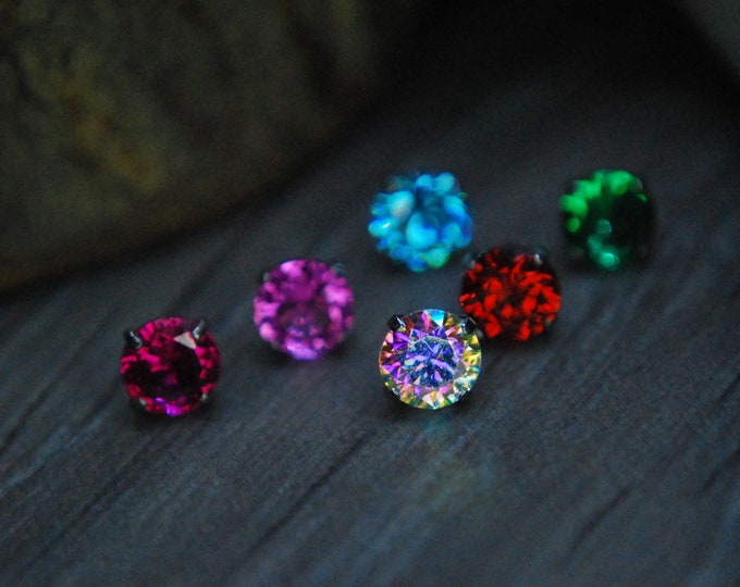 Titanium Threadless Cubic Zirconia Gem Ends Prong Set - Multiple Sizes, Multiple Colours - Push fit, attachment, Body Piercing, CZ