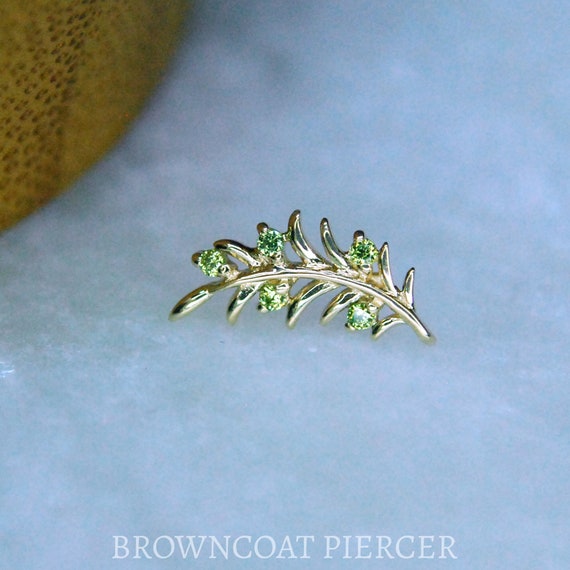 JUNIPURR Solid 14k Yellow Gold Olive Branch Threadless End