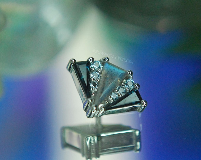 BVLA - 14k White Gold "Cerberus"  Internally Threaded attachment - London Blue Topaz, Swiss Blue Topaz, Labradorite, 1.2mm / 16ga