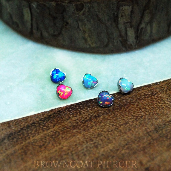 Internally Threaded Titanium Opal Heart attachments, Body Jewellery. Colour Options 16ga, 1.2mm