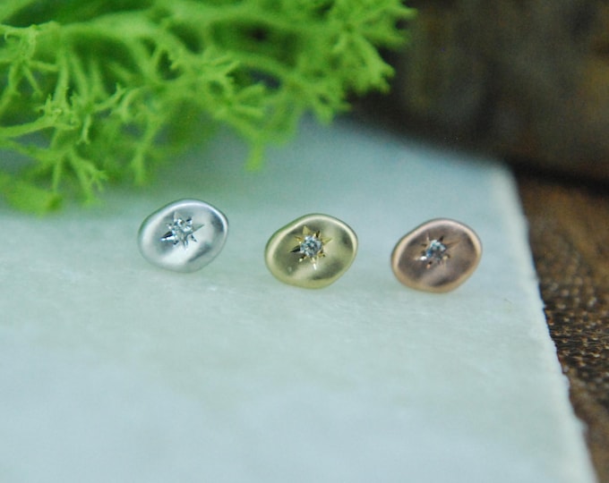 Solid 14k Gold LOVER - Gold and Cubic Zirconia Threadless End - CZ - Yellow, Rose, or White