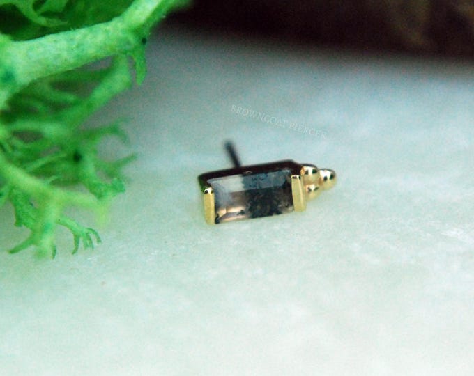 Solid 14k Yellow Gold - Dior End -  Buddha - Moss agate Threadless End - Push Fit Attachment