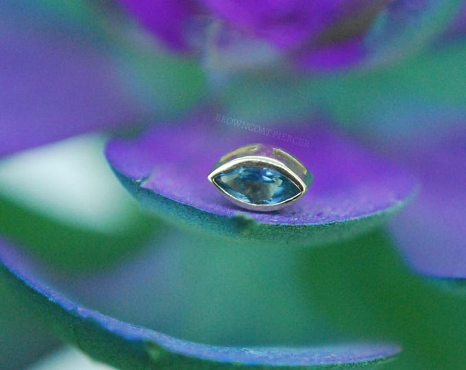 14kt Gold Marquise London Blue Topaz Threadless End - Push fit attachment, bezel set stone, Yellow, Rose, or White Gold