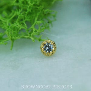 14kt Yellow Gold Starburst Gemmed End - Threadless Attachment - Cubic Zirconia, CZ, Crystal