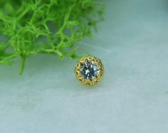 14kt Yellow Gold Starburst Gemmed End - Threadless Attachment - Cubic Zirconia, CZ, Crystal