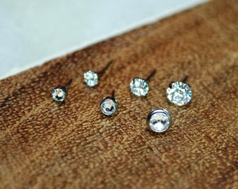 Titanium Threadless Crystal Cubic Zirconia Gem Ends Bezel or Prong Set