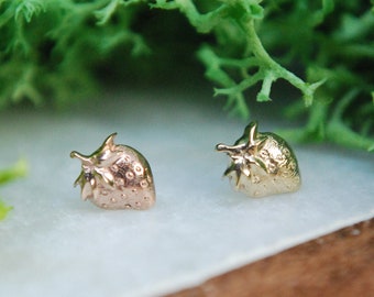 Solid 14k Yellow or Rose Gold Strawberry Threadless End - Fruit, Summer